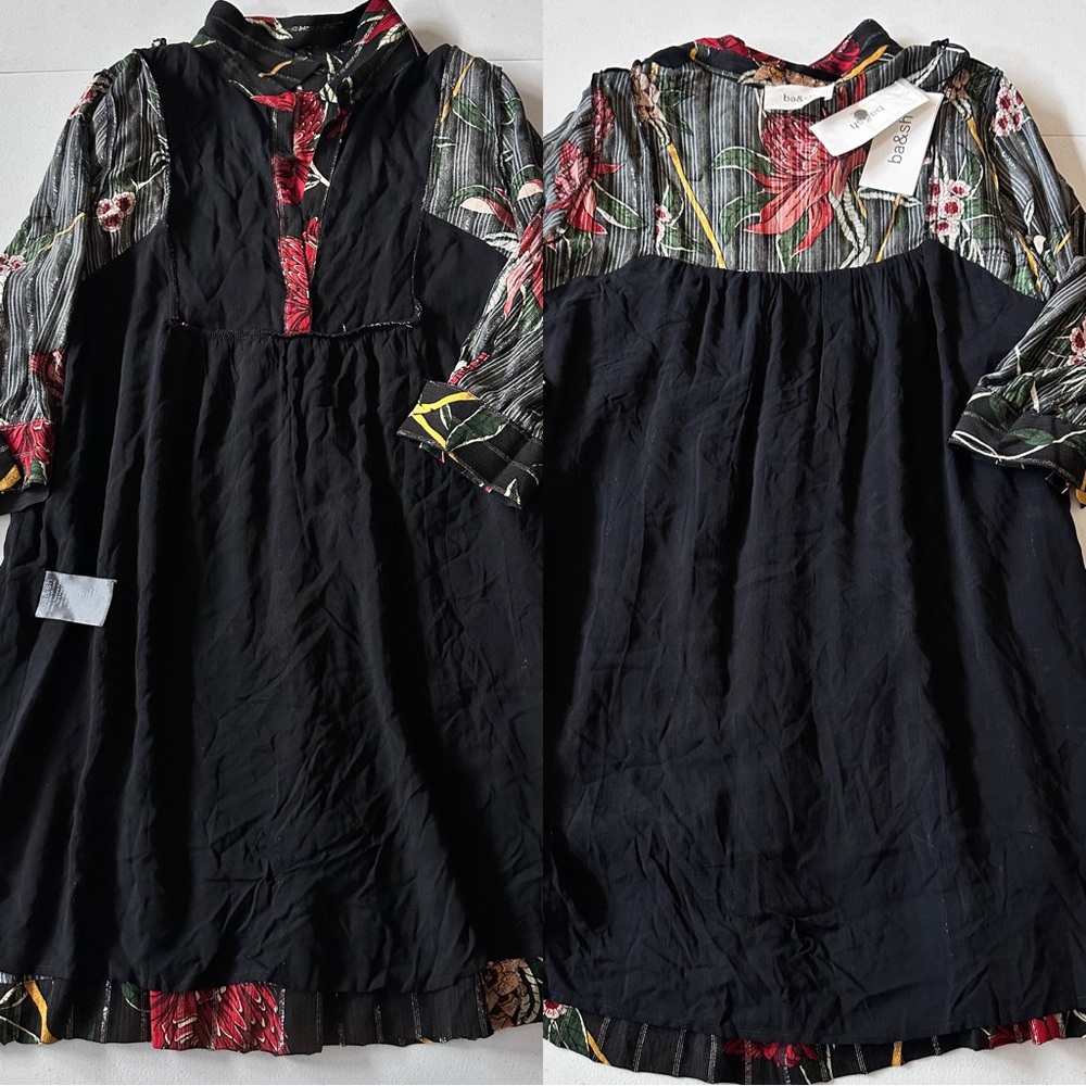 ba&sh Paprika Dress floral print Noir black mini popover swing shirtdress Size 1 - Picture 6 of 15